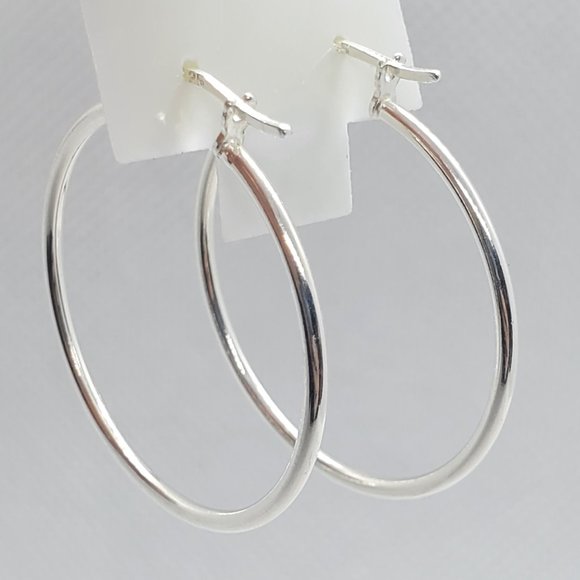Silver 925 High Polished Hoop Earrings 1.5mm - Picture 2 of 11